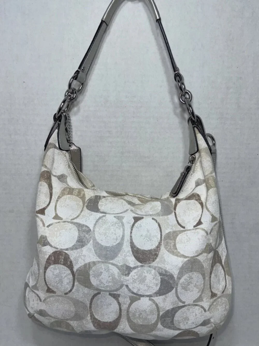 Coach Kristin Signature Hobo White Silver Grey Shoulder Purse Handbag Bag Y2K